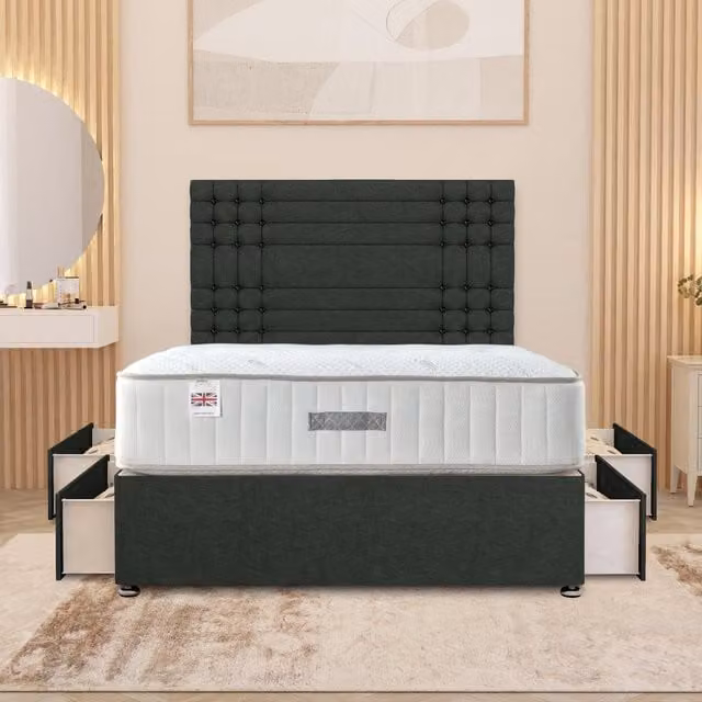 Somnior Beds Ltd Saville Linen Divan Bed Set with 32 inch Headboard and Orthopaedic Mattress, Anthracite Grey, W/D/H: 120 x 200 cm