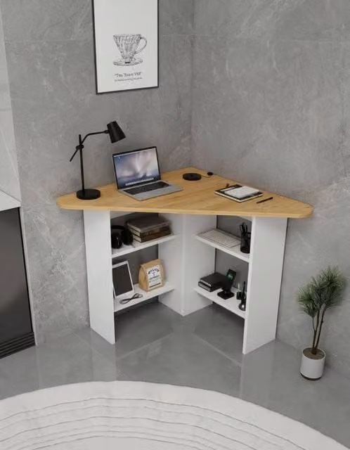 Destina Home Gredos Corner Computer Desk in Brown and White, H 73.8 cm x W 105 cm x D 80 cm