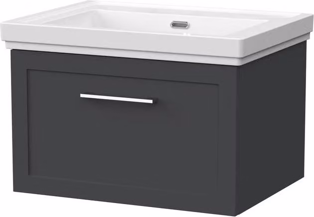 Balterley Stonnall Wall Mounted 1 Drawer Vanity Unit and 0TH Fireclay Basin in Dark Grey and White, Width: 60 cm
