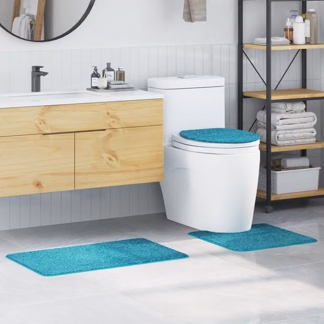 Berkfield Home 3 Piece Non-Slip Microfibre Bath Mat Set in Turquoise