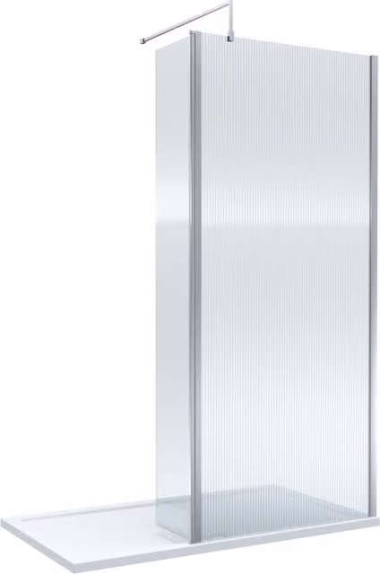 Balterley 8mm Fluted Glass Walk-in Wetroom Screen with Return and Tray, Silver, W: 1400 mm, D: 800 mm