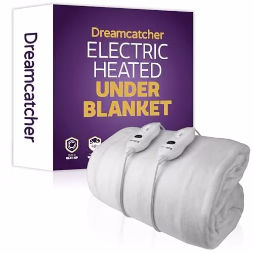 Dreamcatcher Luxury White Polyester Fully Fitted Electric Under Blanket with Removable Cover, W/D/H: 180 x 203 x 152 cm