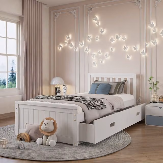 Bedzonline Babyfair Timeless White Kids Storage 4 Drawer Bed, W: 120 cm, D: 200 cm