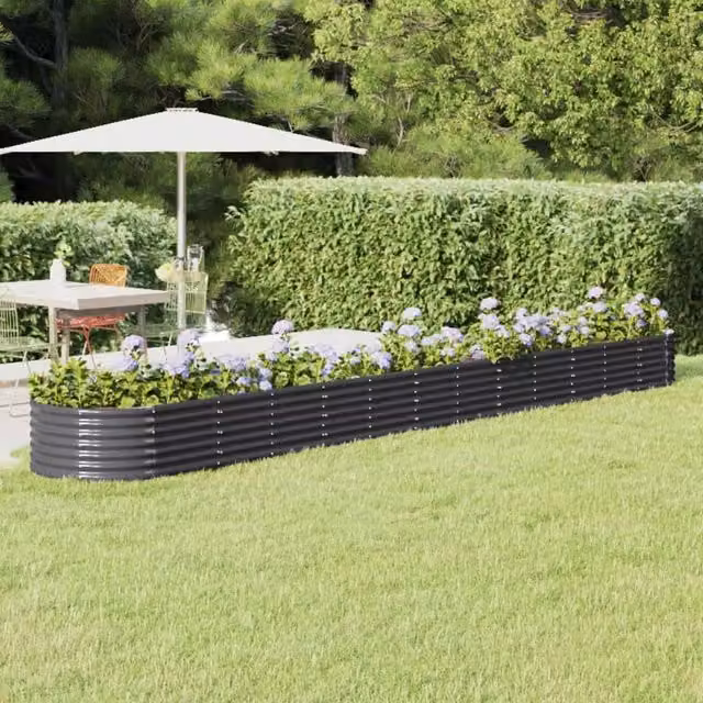 Berkfield Home Garden Powder-coated Steel Raised Bed in Anthracite Black, W/D/H: 512 x 80 x 36 cm