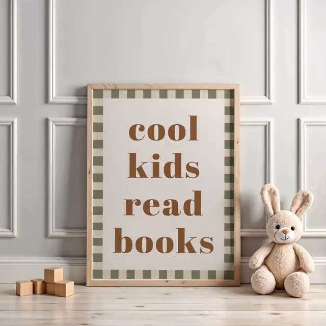 Autumns Corner Cool Kids Read Books Checkerboard Wall Art in Pink