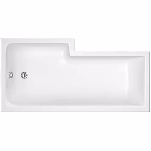 Nuie WBS1585R Modern L-Shaped Square Corner Shower Bath, Right Hand, White, W/D/H: 150 x 85 x 40 cm
