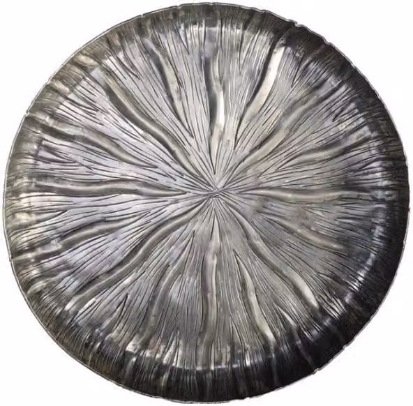 KDMD Antique Silver Eros Lily Round Metal Plate, Dia: 34 cm