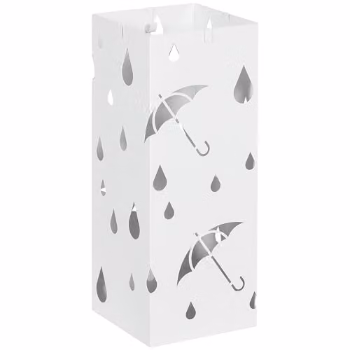 HOMCOM Metal Umbrella Stand with 4 Hooks and Removable Drip Tray, White