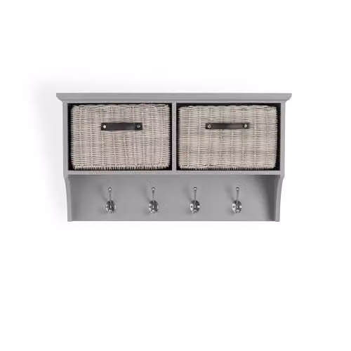 Tetbury Wall Mounted Coat Rack with Storage Baskets in Dove Grey, Small