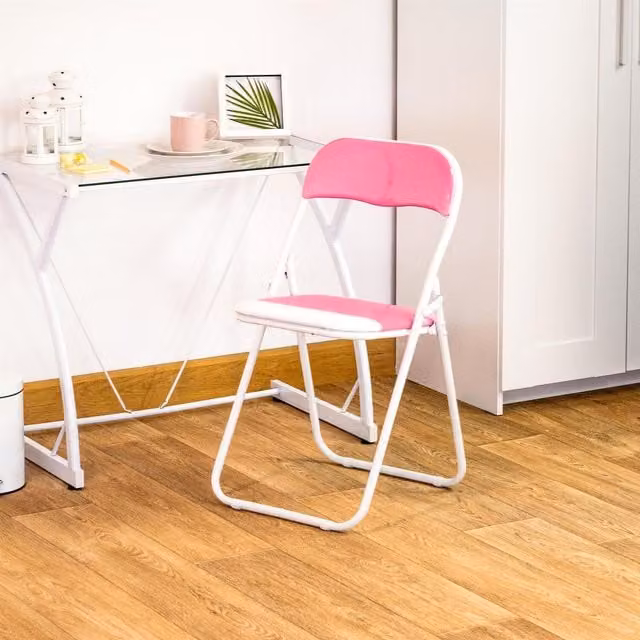 Harbour Housewares Pack of 4 Pink Padded Folding Chairs with Metal Frame