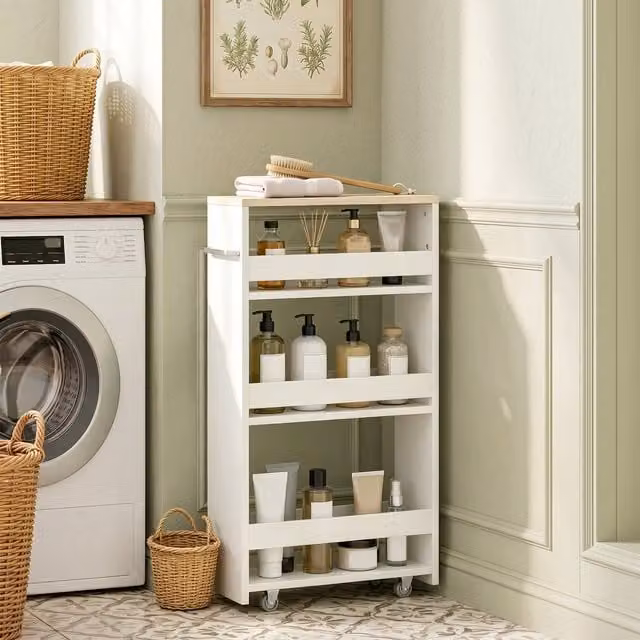 kleankin White Plastic Storage Trolley with Wheels and Handle