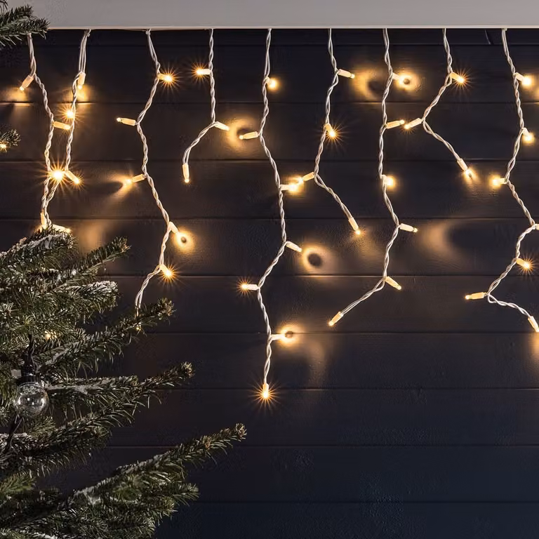 Pro Connect 200 LED Warm White Connectable Icicle Drop Lights with White Cable, 4m