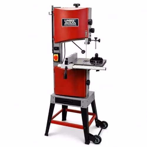 Lumberjack 10 inch Professional Benchtop Bandsaw with Cast Iron Table in Red, 375W Induction Motor, 230V