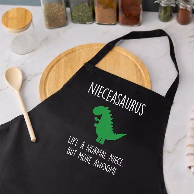 60 Second Makeover Nieceasaurus Dinosaur Cotton Apron in Black