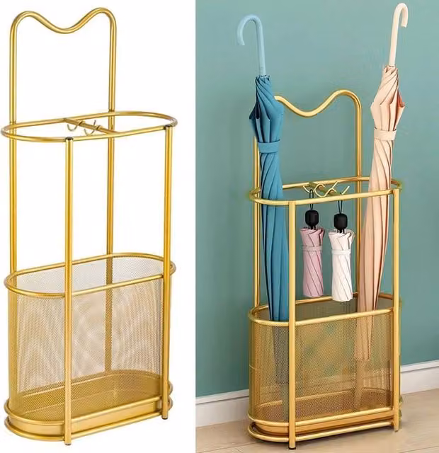 KORVIXA Gold Metal Hallway and Porch Storage Rack with Removable Tray, W/D/H: 100 x 100 x 100 cm