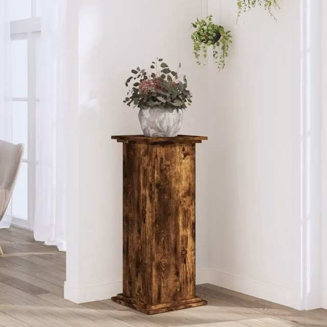 Berkfield Home Modern Plant Stand in Smoked Oak Brown, W/D/H: 33 x 33 x 80 cm