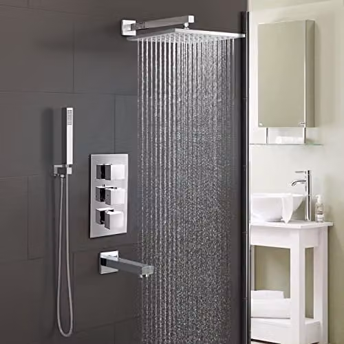 Nes Home Olive 3 Way Concealed Square Thermostatic Shower Mixer Valve in Chrome and Silver
