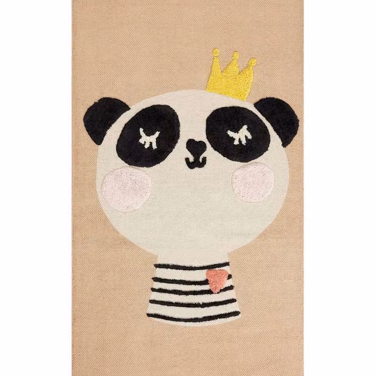 Wyld and Coco Panda Kids Area Rug in Beige, W/L: 80 x 150 cm