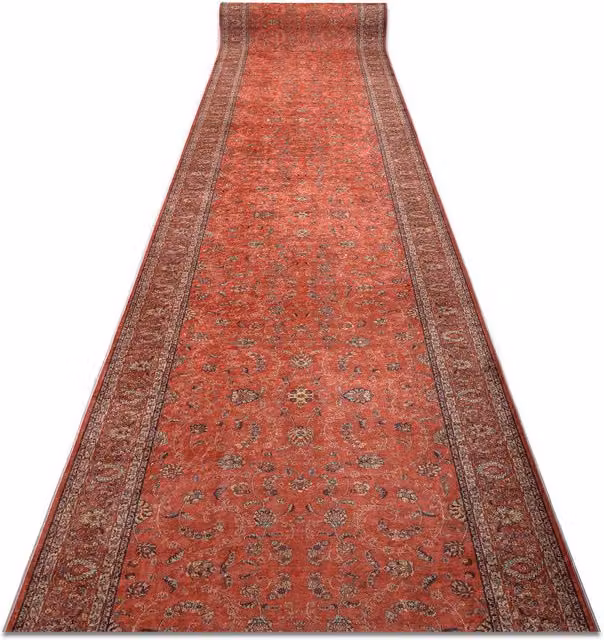 RugsX Red Lotus Anti-Slip Oriental Runner, W: 100 cm, L: 420 cm