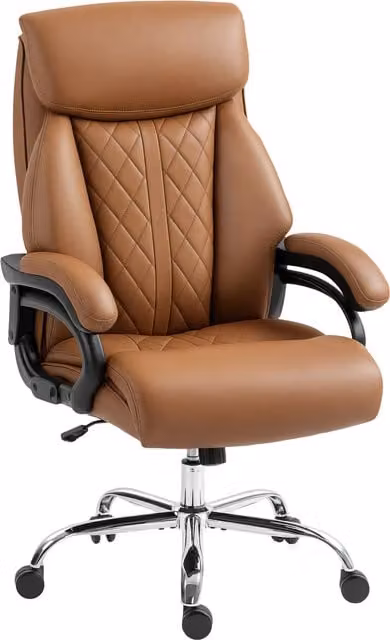 HOMCOM Modern Spring Padded Faux Leather Task Office Chair with Armrests and Castors, Brown