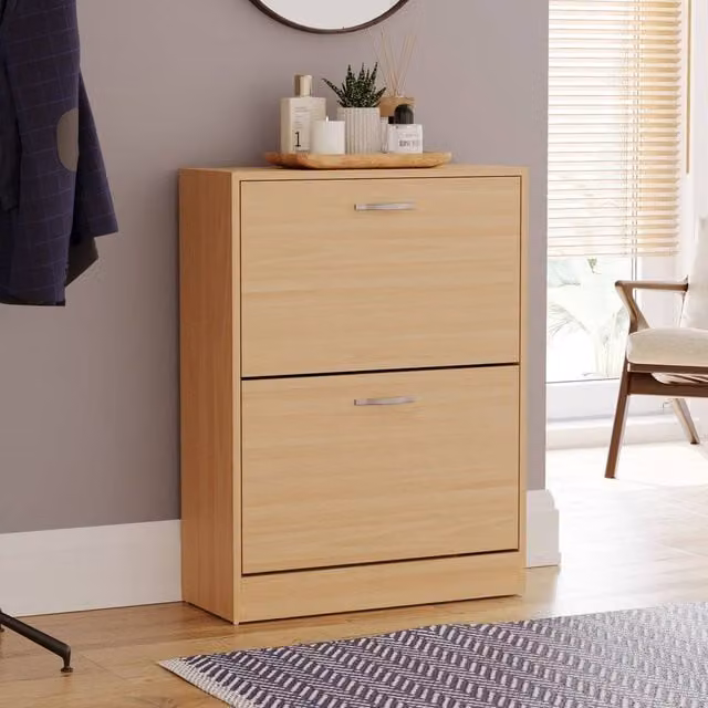 HD Designs Vida Designs Modern Brown 2 Drawer Shoe Cabinet with Tilting Compartments