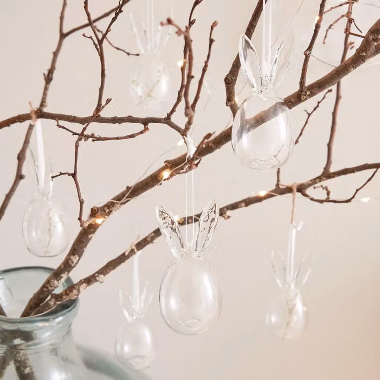 Lights4fun Set of 6 Transparent Glass Bunny Ear Easter Egg Hanging Tree Decorations