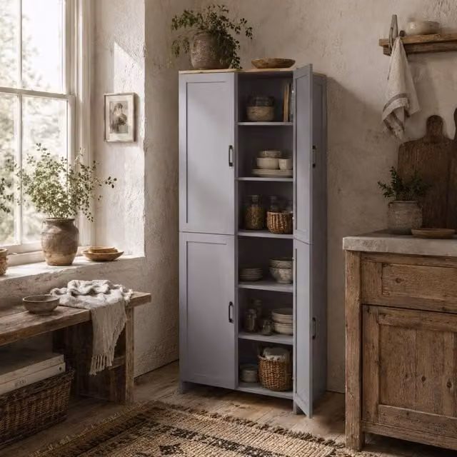 Wyld Haus Keketa Grey 4 Door Wooden Pantry Cabinet H 170.5 x W 60.0 x D 30.0 cm
