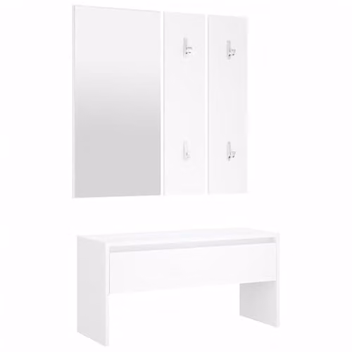 vidaXL Modern White Hallway Furniture Set with Bench, Mirror and Wall Rack in MDF