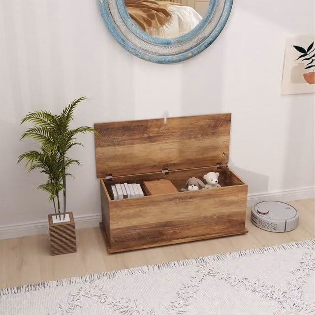 HOMCOM Modern Wood Grey Storage Box Chest with Lid