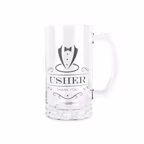 Purely Home Usher Glass Beer Stein Tankard with Handle, 450ml, Black and Transparent