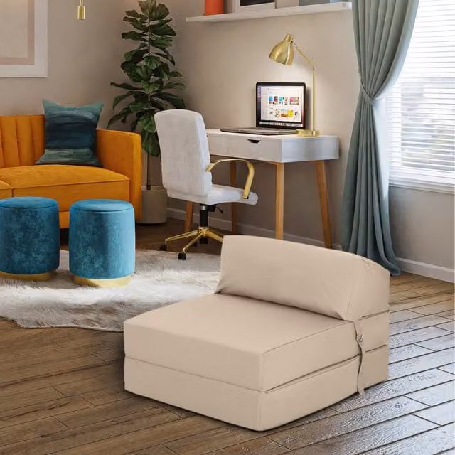 Ready Steady Bed Water Resistant Single Z Bed Folding Mattress Guest Futon Sofa Bed in Beige, W: 90 cm, L: 190 cm