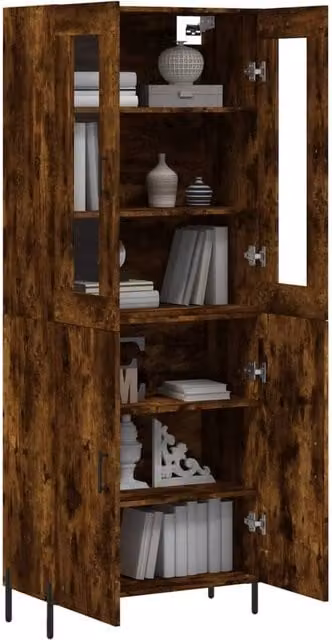 Berkfield Home Smoked Oak Highboard in Brown, W/D/H: 69.5 x 34 x 180 cm
