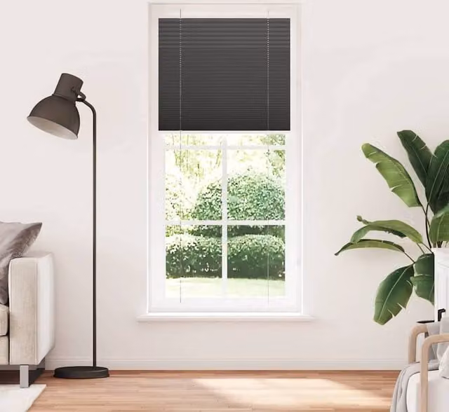 Berkfield Home Single Pleat Black Polyester Semi-Transparent Corded Blind, W: 90 cm, H: 200 cm