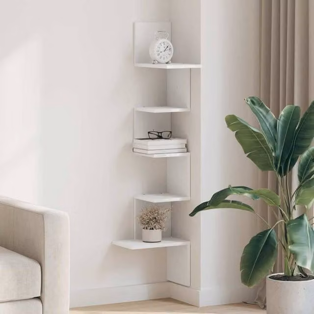 Berkfield Home White Wall Corner Shelf, W/D/H: 32 x 32 x 127.5 cm