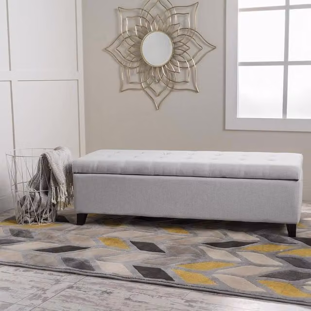 FWStyle Modern Upholstered Ottoman Storage Bench Seat in Light Grey
