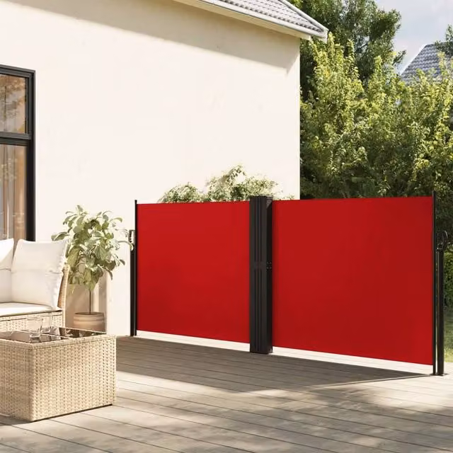 Berkfield Home Red Retractable Side Awning with Manual Pull Polyester Fabric, H x W: 140 x 600 cm