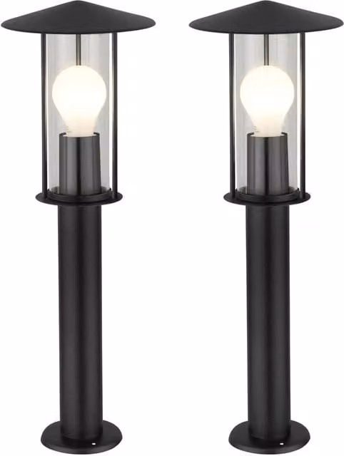 First Choice Lighting Treviso Set of 2 Black Outdoor LED Post Lights, Height: 50 cm