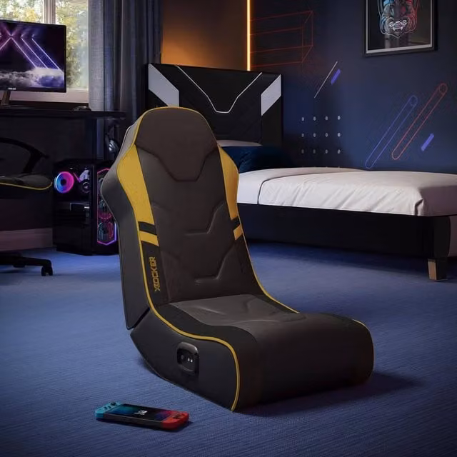 X Rocker Shadow 2.0 Audio Floor Rocker Gaming Chair for Kids in Gold