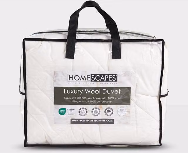 Homescapes Premium Heavy Wool Duvet in White, Double Size, with Breathable Cotton and New Wool Fill