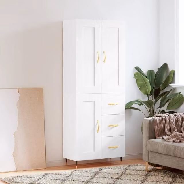 Berkfield Home White Modern Highboard with Hinged Doors and Internal Shelves, W/D/H: 69.5 x 34 x 180 cm