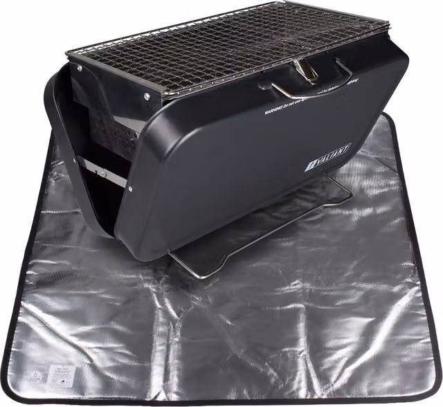 Valiant Black Tabletop Charcoal Portable BBQ and Fibreglass Protective Ground Mat Set