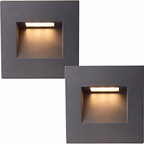 Loops 2 Pack Square Outdoor Pathway Guide Light, Black Polycarbonate Wall Mounted LED Downlight with CCT Colour Changing Technology, IP65 Rated