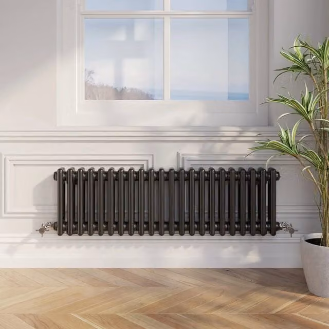 Temprazo Black Steel Wall Mounted Column Radiator H: 42.5 cm, W: 30.0 cm, D: 7.0 cm