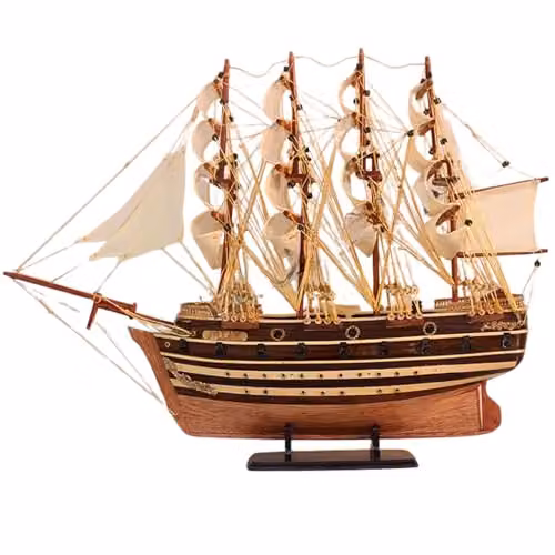 Authentic R & M Jylland Model Ship Handcrafted Wooden Historic Naval Replica with Stand, Brown