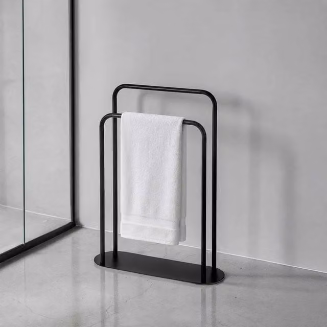 Showerdrape Aspen Freestanding Black Metal Towel Storage Stand H 76.0 x W 58.0 x D 18.0 cm