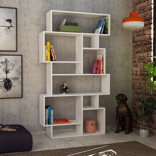 Decortie Karmato Modern Bookcase Display Unit, White, W/D/H: 96 x 26 x 169 cm