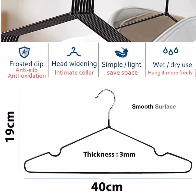 FLAVORA Metal Coat and Trouser Hangers with Bar in Black, W/D/H: 100 x 15 x 19 cm