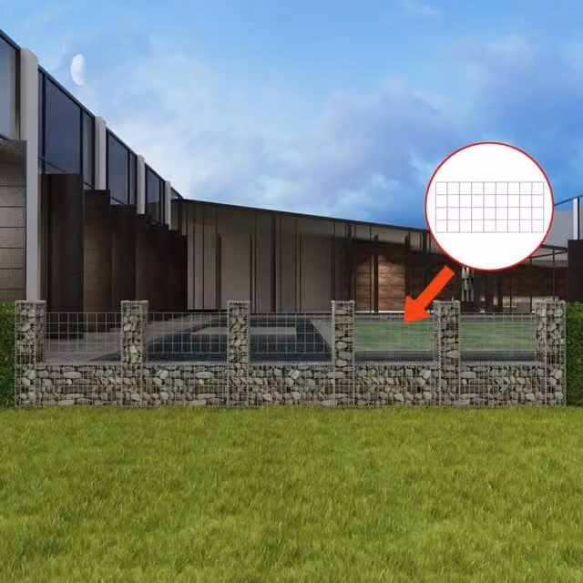 Berkfield Home U-Shape Galvanised Steel Gabion Basket in Silver, W/D/H: 570 x 20 x 100 cm