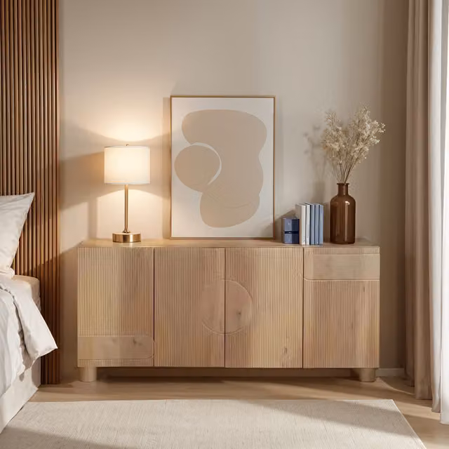 IH Design Ajmer Solid Wooden Minimalist Sideboard, Brown, W/D/H: 150 x 40 x 80 cm