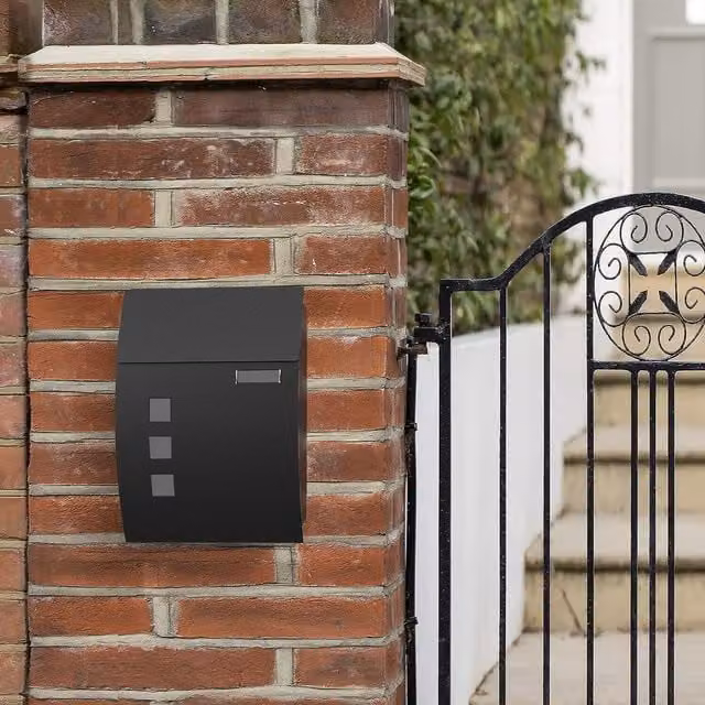 The Bazaarist Black Steel Wall-Mounted Letterbox